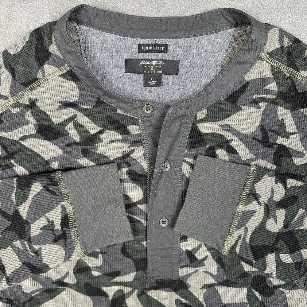 Eddie Bauer X Ilaria Urbinati Mens XL Henley Thermal Pullover Waffle Army Camo